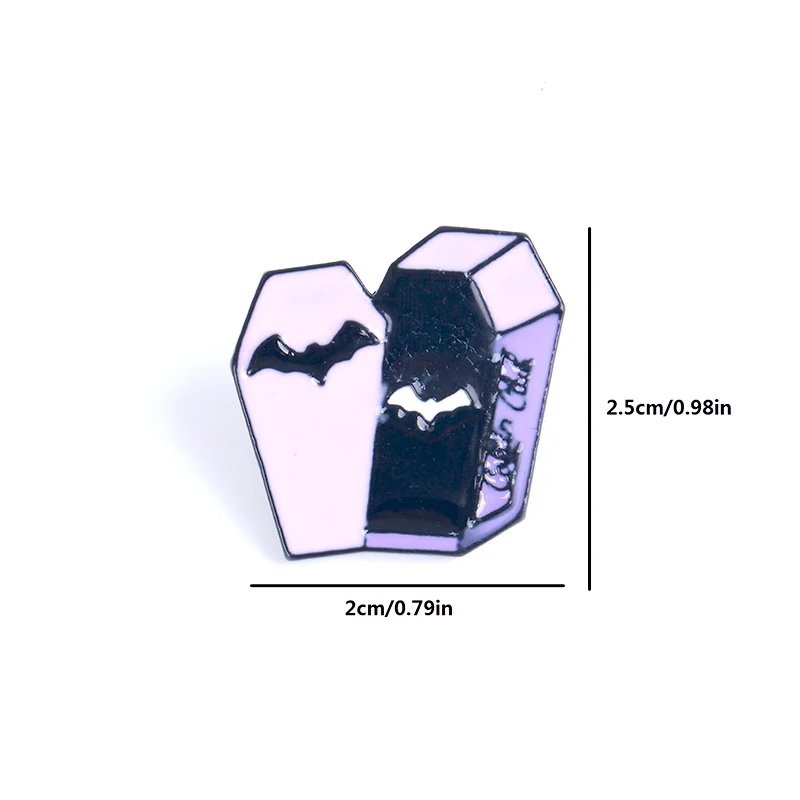 XCMRYSP Purple Coffin Badge Brooch Dark Bat Halloween Metal Enamel Lapel Pin  Backpack Clothes Fashion Jewelry Gift for Kids images - 6