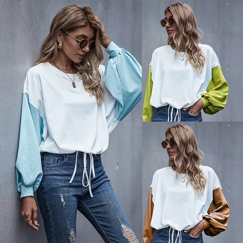 Женская футболка с длинным рукавом белая или синяя спортивная свободного покроя