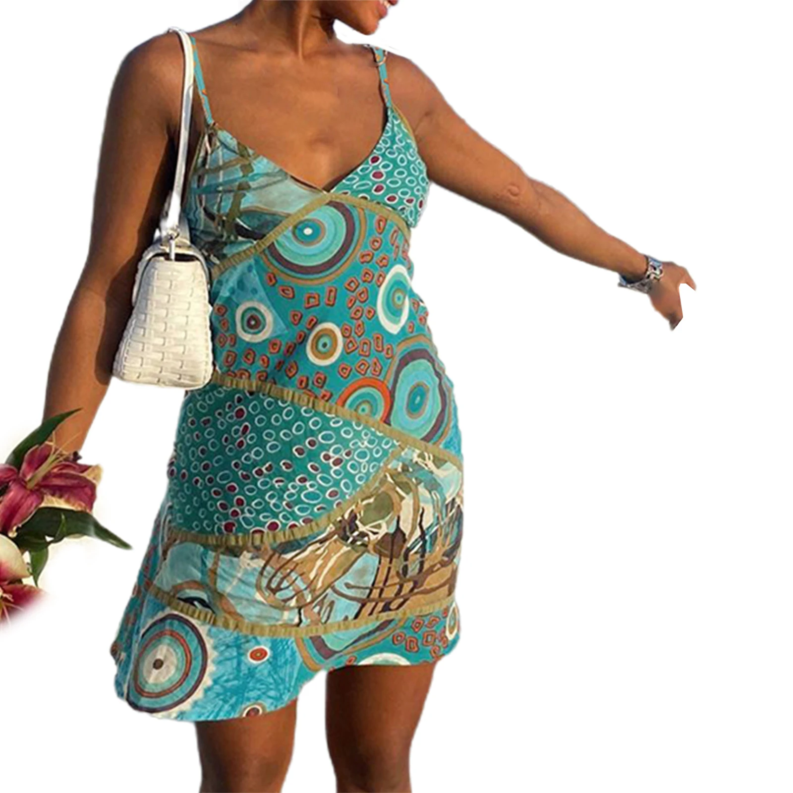 Женское платье на бретельках с V-образным вырезом без рукавов | Женская одежда