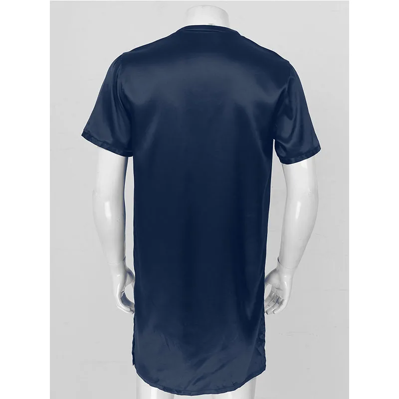 Men Satin Pyjama Sleep Tops Nightshirts Adult Summer Soft Solid Color V Neck Short Sleeve Sleepwear Casual Home Wear Nightwear