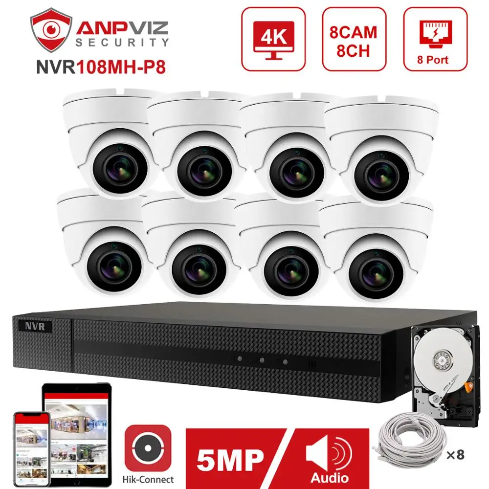 Hikvision OEM NVR 8CH 4K 4/6/8 шт. 5MP POE IP Камера Системы в помещении/на открытом воздухе CCTV