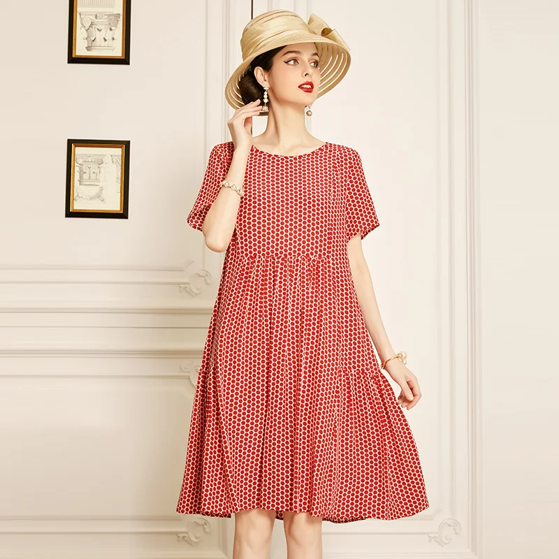 

SHZQ Red Silk Dress 2021 New Round Neck Fashion Mulberry Silk Skirt Children's Foreign Style Loose