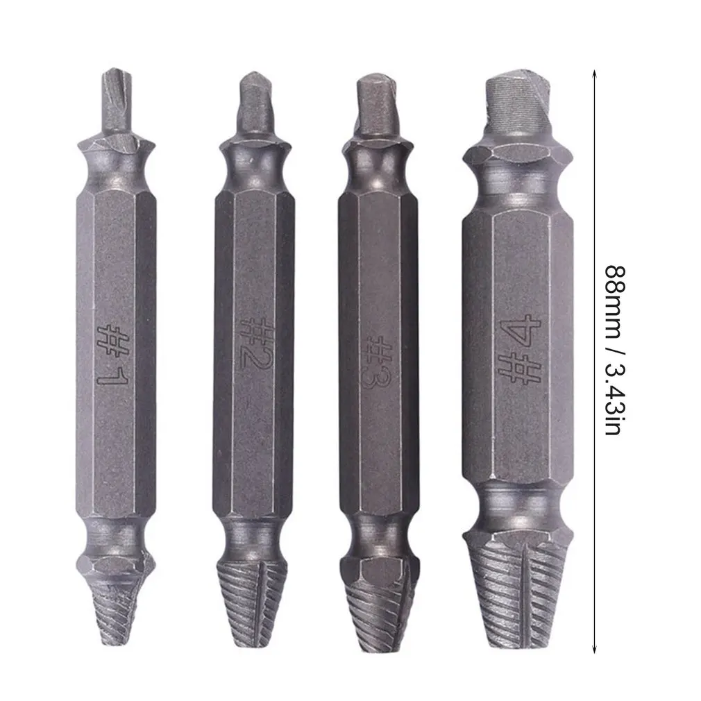 

4Pcs/set Damaged Screwdriver Extractor Set Double Side Broken Screw Bolt Stud Remover Puller Center Drill Bit Removal Tools