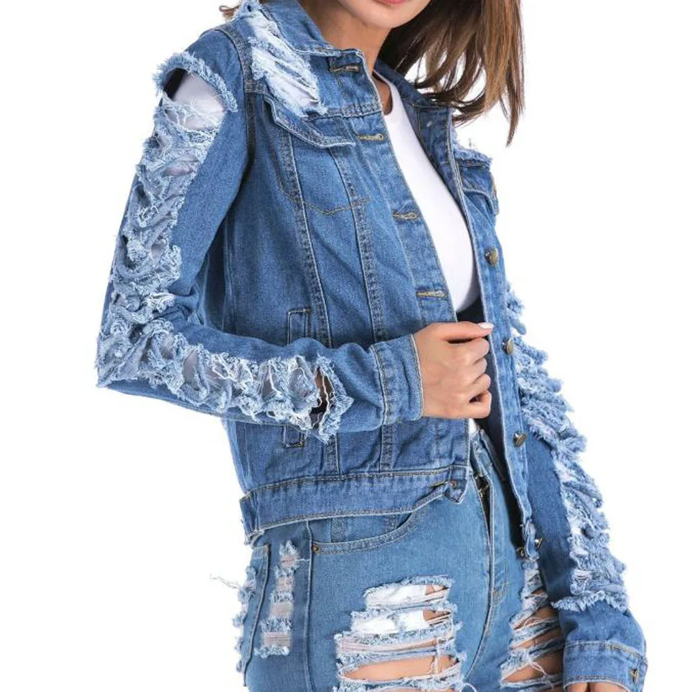 Женская джинсовая куртка-бомбер с длинным рукавом | одежда