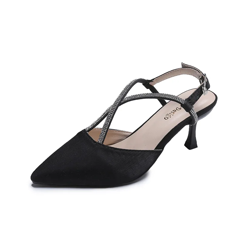 

2021 new pointed toe sandals female summer mid-heeled stiletto high-heeled fairy style fashion temperament single shoes