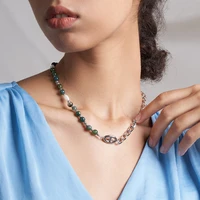 enfashion kpop natural stone pendant necklace green balls link chain necklaces stainless steel fashion jewelry collier p213256