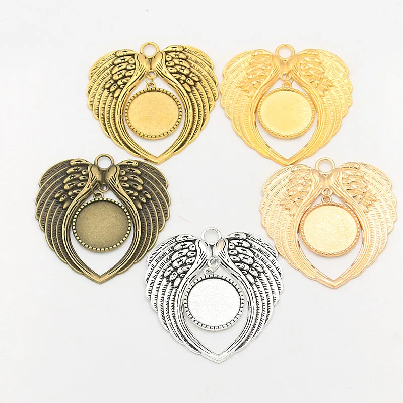 

1Pcs 64*66mm 5 Color Big Angel Wings Charm Metal With Tree Time Gem Base Pendant For Christmas Gift Necklace Jewelry Making