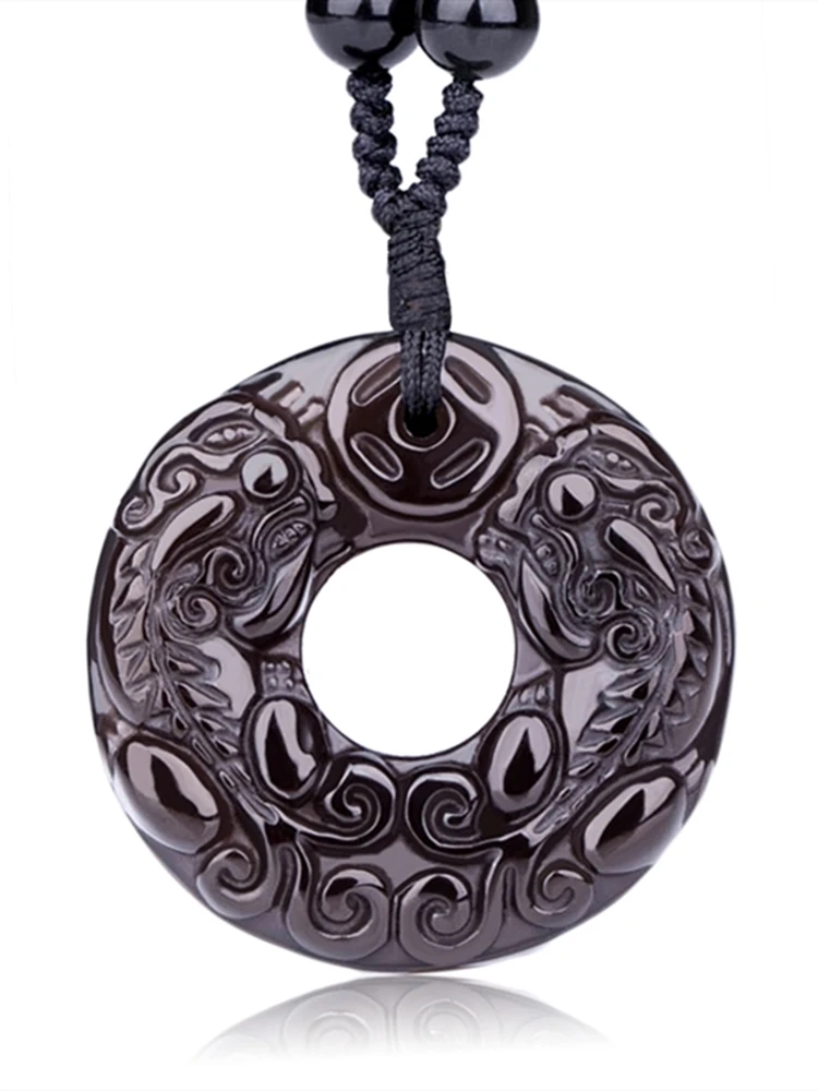 Real chalcedony black pendant necklace handcarved brave troops jade pendants necklaces for men women jade jewelry