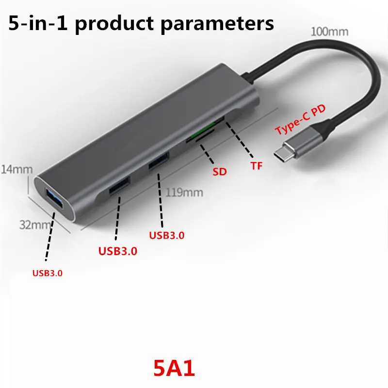 Type-c docking station HDMI HD 4k usb3.0 HUB all-in-one converter multi-function hub for phone MacBook Pro Air Huawei XiaoMi - Цвет: Grey