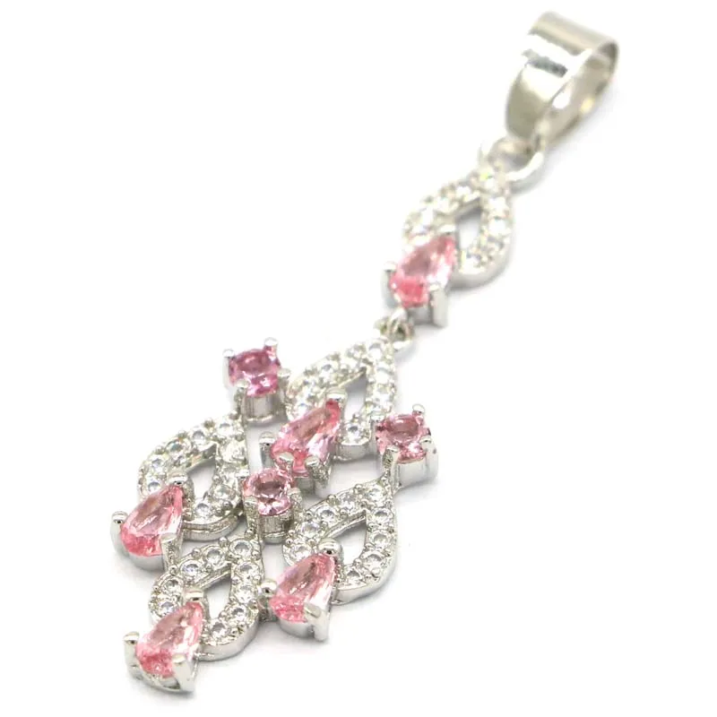 50x15mm Юбилей Длинный Розовый Morganite CZ свадебные 925 пробы серебряная подвеска|gold silver
