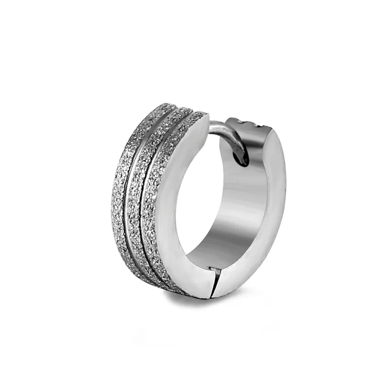 

WANGAIYAO Titanium Steel Stainless Steel Double-line Sand Frosted Earrings Couple Round Earrings