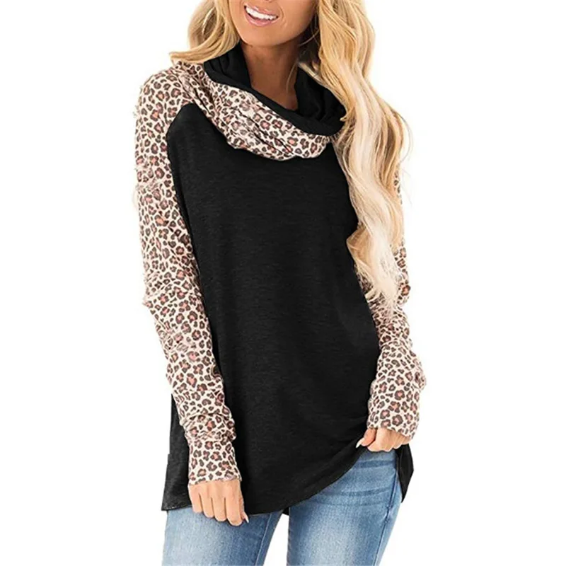 

Autumn and Winter European And American Women's Tops Leopard Print Long Sleeve Scarf Collar Casual Top Women's T-shirt