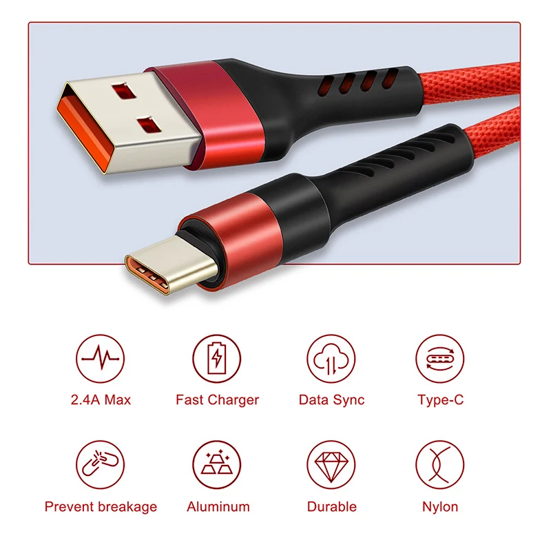Cabletime Тип-c кабель Тип usb C Зарядное устройство мобильный нейлоновый кабель для быстрой 2.4A Тип кабель типа C для телефона зарядный кабель синхронизации для samsung S9 N237