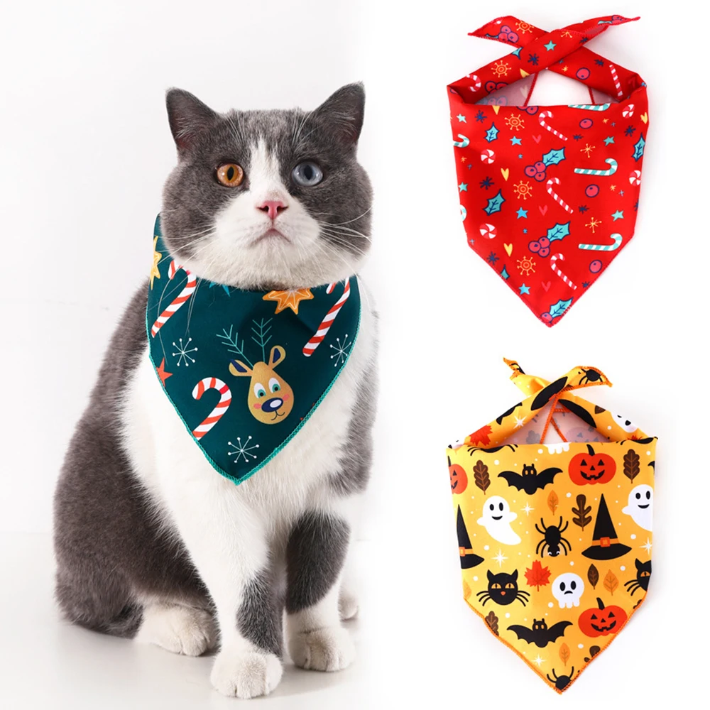 

Pet Christmas Halloween Party Bandana Dog Cat Scarf Triangle Bibs Kerchief for Small Medium Large Dogs Cats Pets Christmas Decor