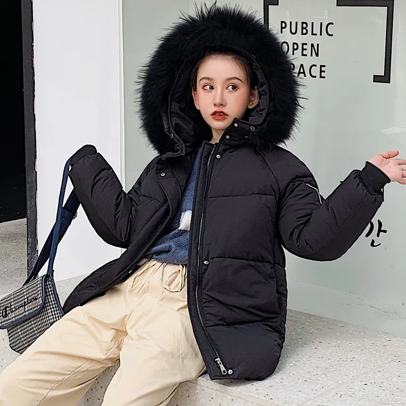 

Hooded Winter Jacket Women Parka Warm Thick Solid Long Style Cotton Padded Parkas Coat Loose Stand Collar Outwear L0124