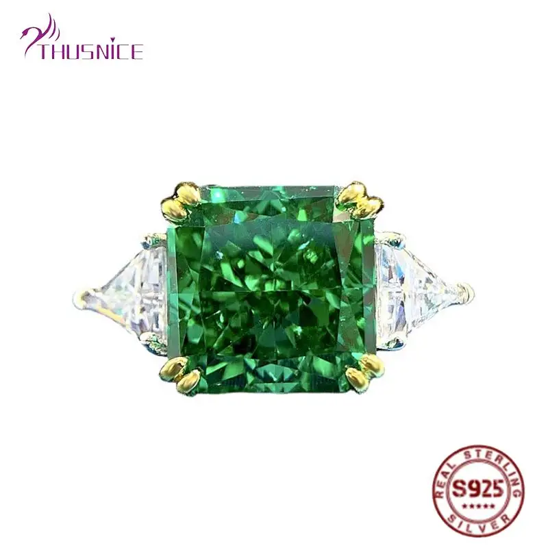 

Hot Sale 100% 925 Sterling Silver Emerald Ring 10*10mm High Carbon Diamond Bridal Rings Sparkling Wedding Party Jewelry Gifts