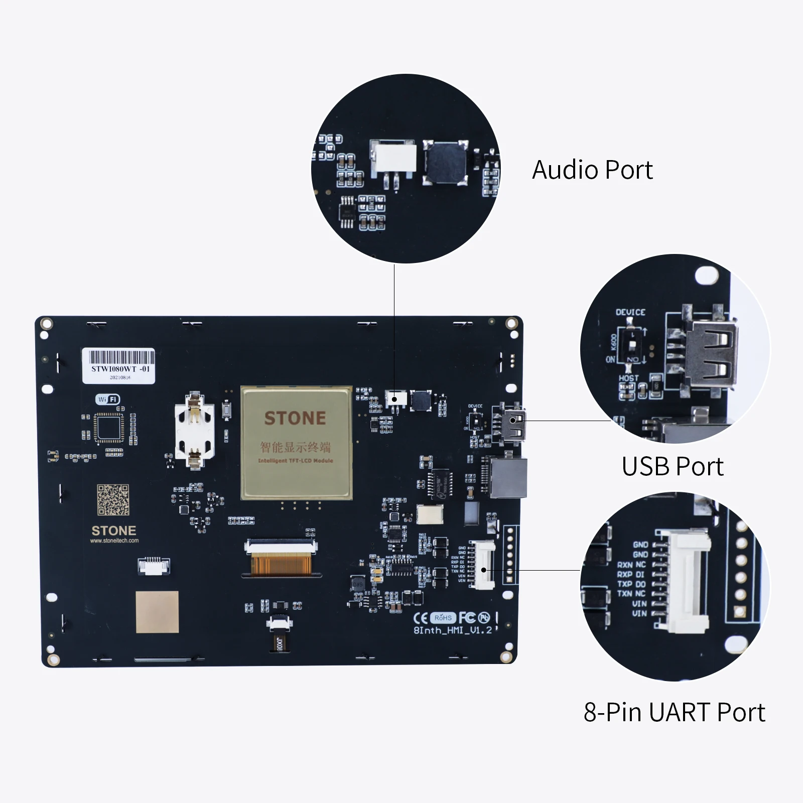 HMI TFT LCD Display Module - Fast Cortex A8 CPU 1G Hz Refresh, LCD Driver, Complimentary GUI Software, 256 MB FLASH , UART Port