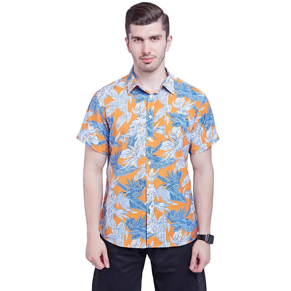 

Hawaii Style Print Cotton Men's Shirts Summer Short Sleeve Shirt For Men High Quality Casual Male Beach Blouse Tops US Size