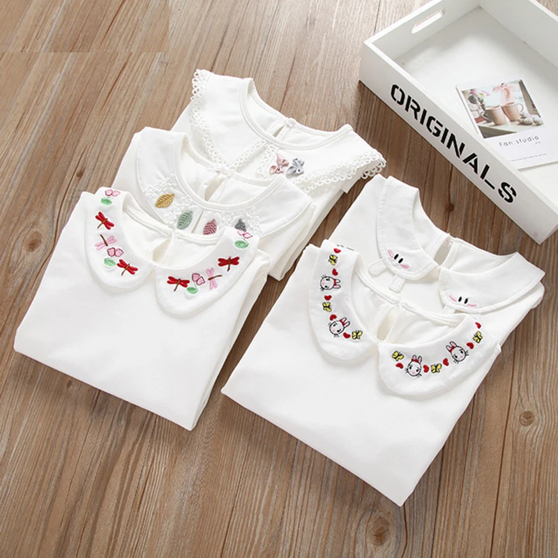 Cotton baby girls flower T Shirt Full Long Sleeve Girls T-Shirt Children Tops Tee kids turn-down Collar T-shirt | Мать и ребенок