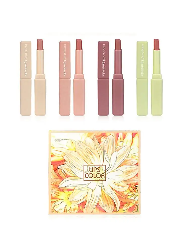 

Набор матовых помад 4 цветов, водостойкие стойкие увлажняющие помады для макияжа, помада, набор для макияжа, подарок на Рождество, День благо...