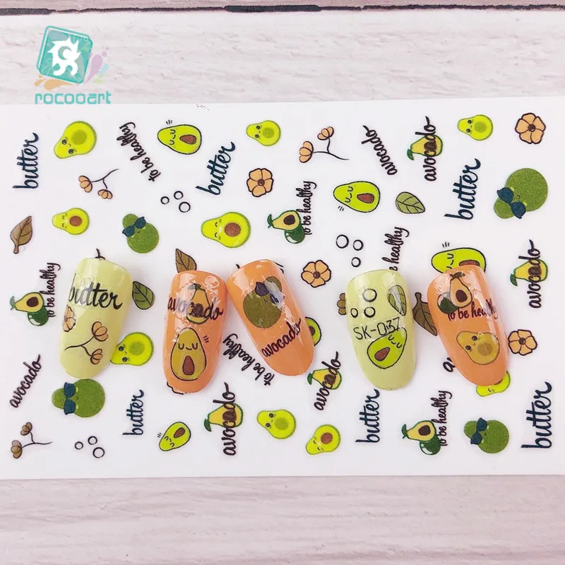 Самоклеящиеся наклейки для ногтей 1 лист зеленый авокадо маленький свежий цветок