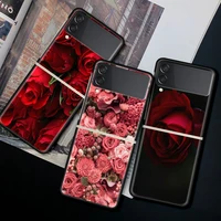 movil phone case for samsung galaxy z flip 3 5g protective shell black cubre hard coque z flip3 cover beautiful red rose flowers