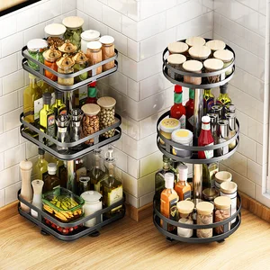 three layers 360 kitchen spice jar rack rotating storage rack spice jars holder bottles shelves kitchen accessories