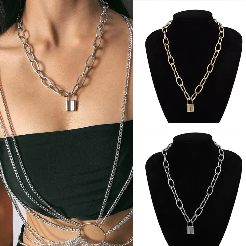 Ожерелье с замком из нержавеющей стали в стиле панк хип-хоп рок замок мужское