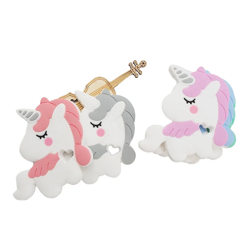 Chenkai-mordedor de silicona de unicornio para beb&eacute;, mordedor colorido para dentici&oacute;n de roedores, chupete de lactancia, colgante de grado alimenticio, juguete de joyer&iacute;a para ni&ntilde;os peque&ntilde;os, 5 uds.-0
