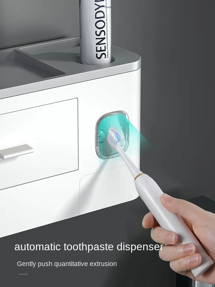 

Automatic Toothpaste Dispenser Wall Mount Dust-proof Toothbrush Holder Wall Mount Storage Rack Bathroom Accessories Set Squeezer