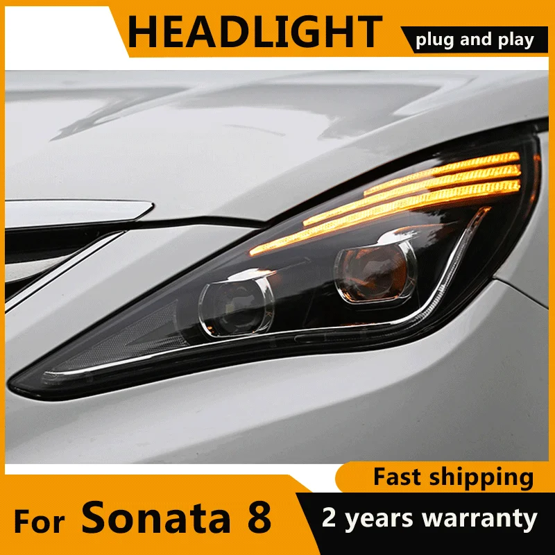 

For Hyundai Sonata Headlights 2011-2015 Hyundai Sonata 8 FULL LED Headlight Dynamic Turn Signl LED DRL Bi Xenon Lens Head Lamp