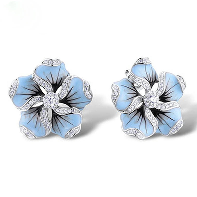

Elegant Flower Enamel Silver Color Stud Earring For Women Pendientes Brincos Engagement Earrings Wedding Party Jewelry O4M351