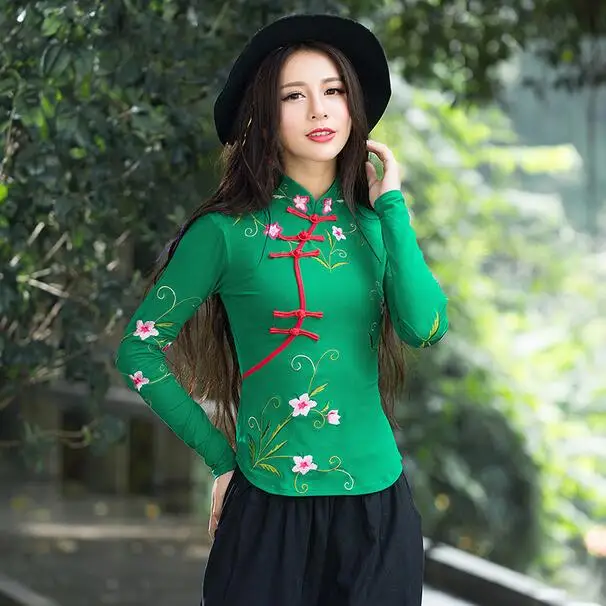 Традиционная китайская одежда 2020 Женская Осенняя элегантная Этническая рубашка