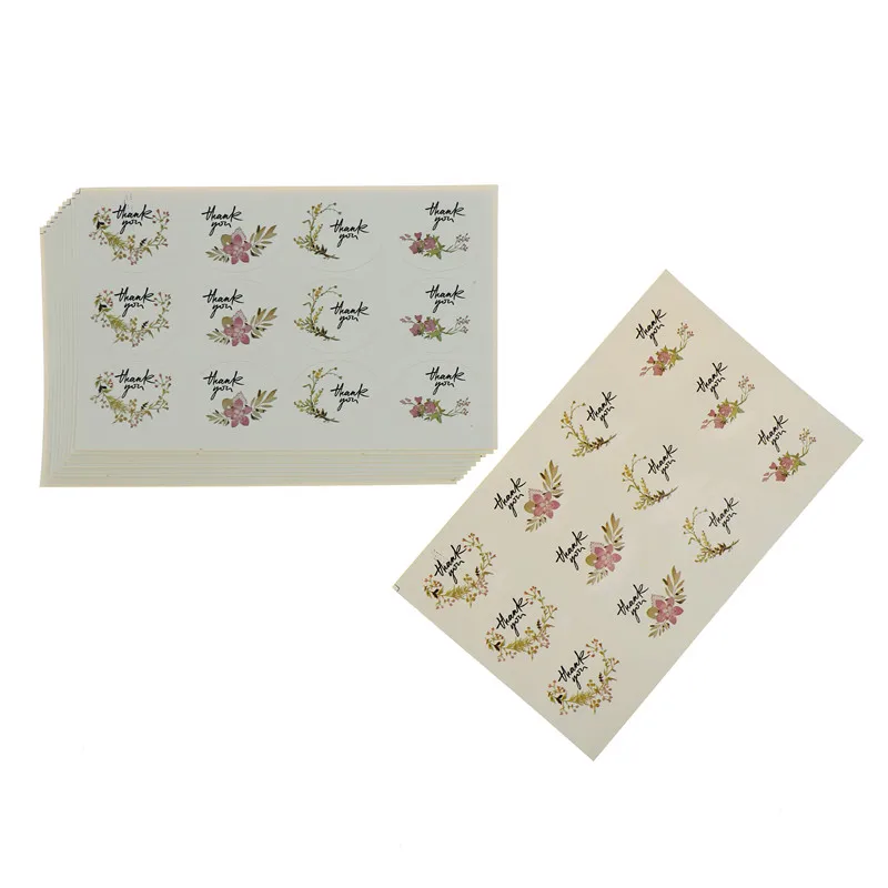 

120pcs/set Oval Vintage Thank You Elegant Flower Ellipse Adhesive Kraft Seal Sticker For Baking Gift Label Stationery Stickers