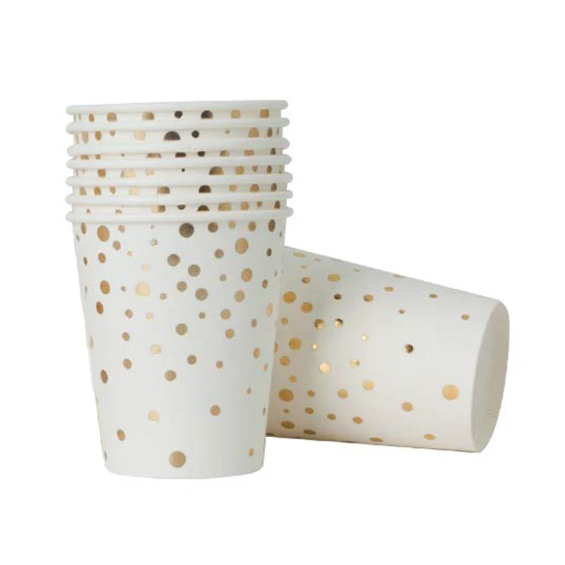 

10pcs Disposable Tableware Paper Plates Paper Cups Gold Dot Pink Cake Dish for Wedding Birthday Decoration Party Supplies