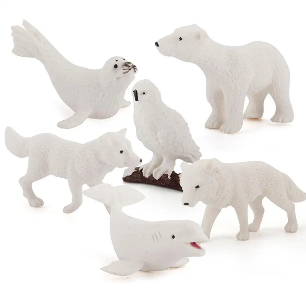 

6pcs/set Simulation Animal Model Mini Winter Animal Wolf Bear Whale Seal Set