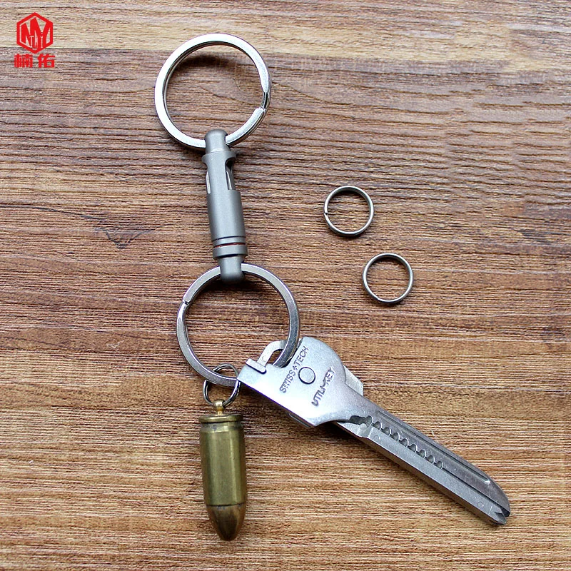 

1PCS MINI Titanium Alloy Buckle Simple Elastic Keychain Quick Hanging Multi-Function Key Ring Pendant