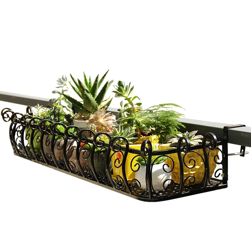 

European style iron railing flower stand balcony guardrail hanging succulent flower stand wall hanging flower pot rack anti-thef