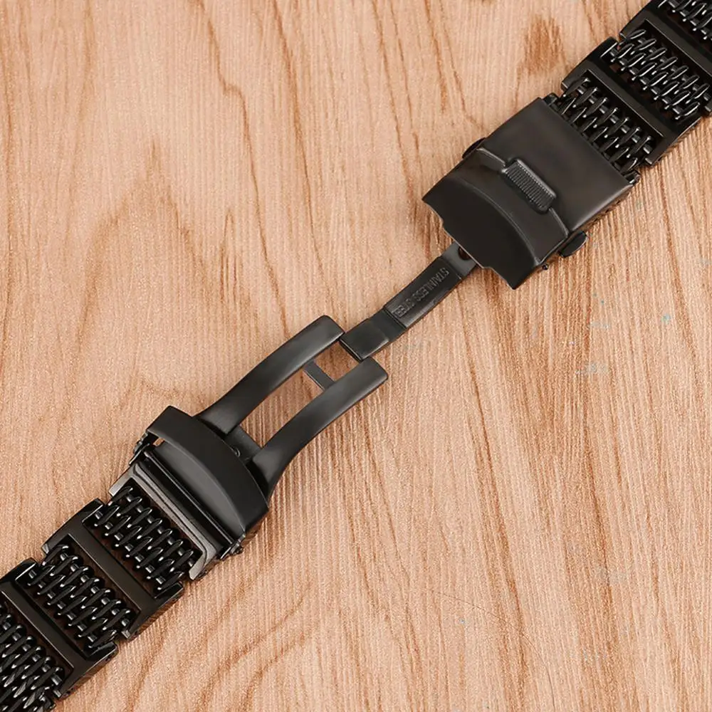 Ремешок из нержавеющей стали для наручных часов черный сетчатый Браслет со