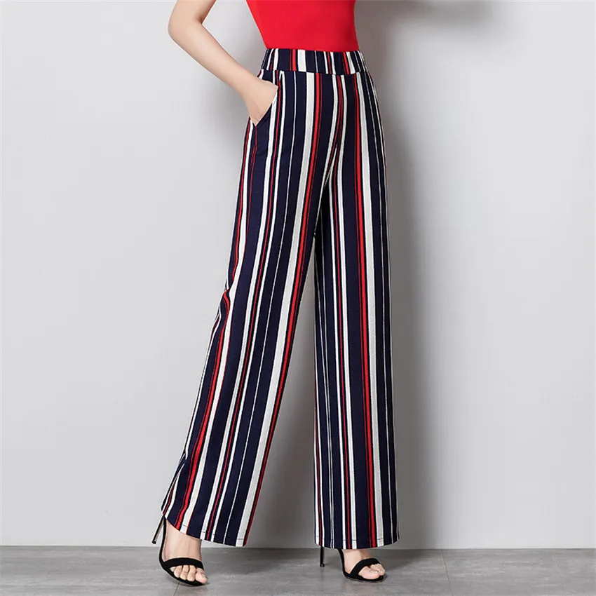 

Leg Pants Size Summer Fashion Wide Waist Pant Female New Chiffon Long Casual Pant Trousers Women Big WZ885 Striped Eastic Thin S