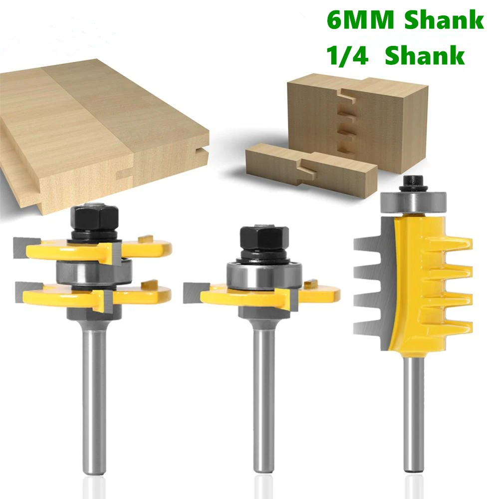 

3pcs 6mm 1/4inch Shank Tongue & Groove T-Slot Milling Cutter Joint Assemble Router Bits for Wood Woodwork Cutting Tools