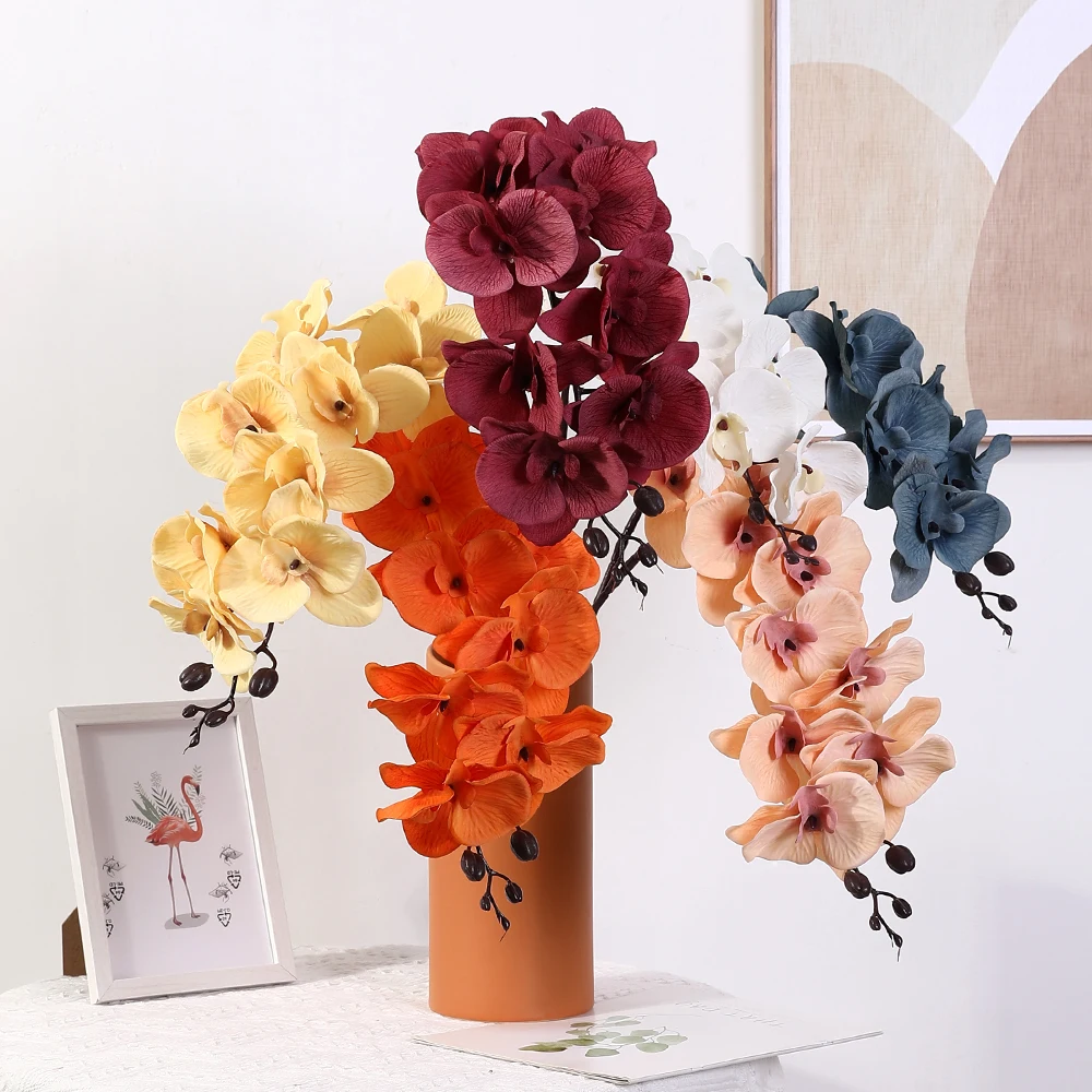 

1PC Artificial Orchid Flowers Real Touch White Orchid 9 Big Blooms Fake Phalaenopsis Flower Home Garden Wedding Decorations