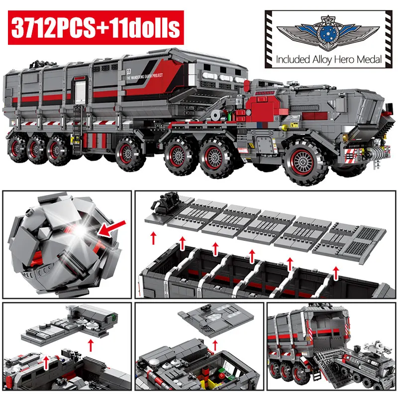 

City Wandering Earth Carrier Car Building Blocks Technical Military Tank Cargo Van Transport Truck Bricks Boys Toys