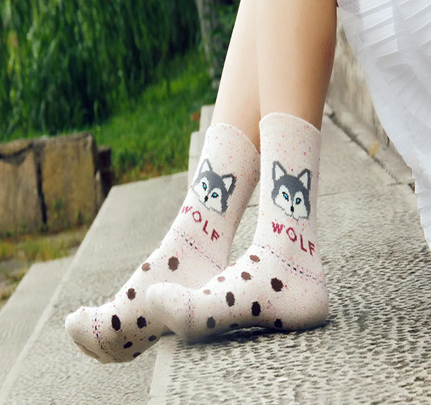 

1 Pair Ladies Comfortable Socks New Fashion All Seasons Cartoon Animal Series Women Fresh Harajuku Crew Socks