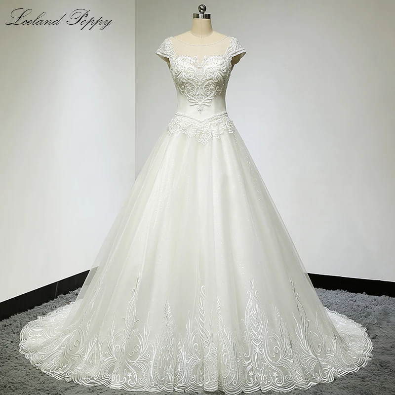 

Женское свадебное платье-трапеция Lceland, кружевное платье до пола с аппликацией и глубоким вырезом, расшитое бисером, 2020