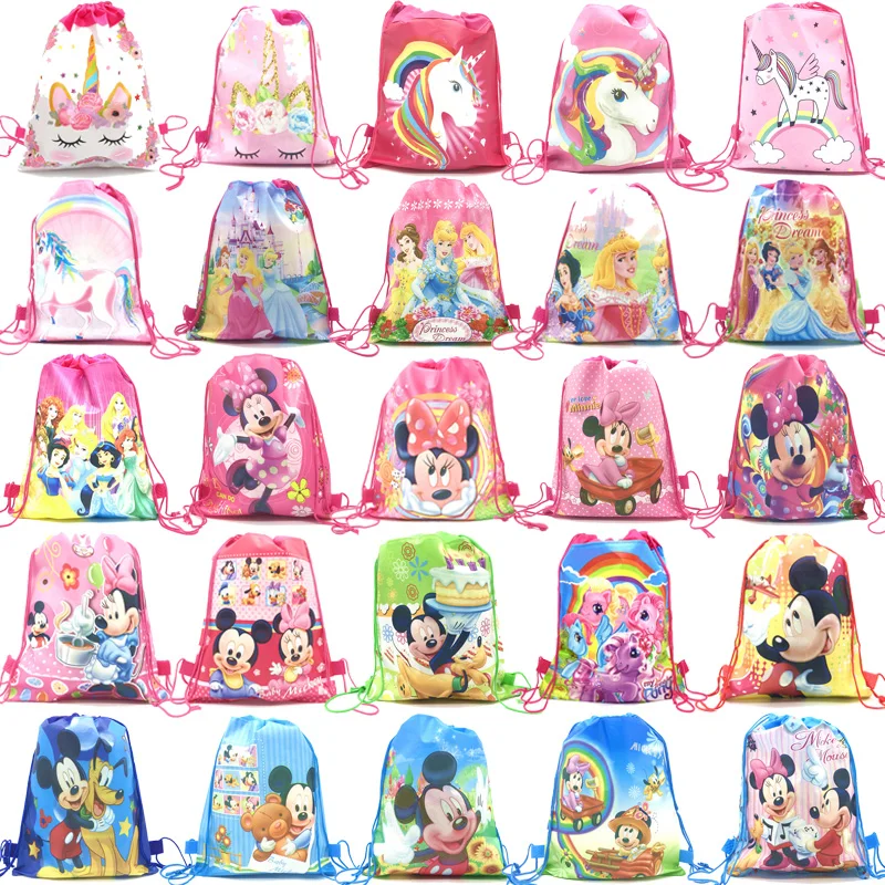 

12/60pcs Frozen Cars Minnie Mickey Mouse Moana Sofia Disney Princess Moana Non-woven Fabrics Drawstring Backpack Shopping Bag