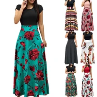 explosive version of the european and american wind flower print casual color dress flooring skirt