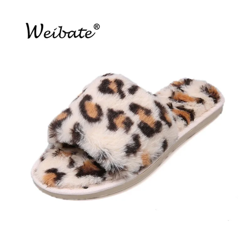 Тапочки WEIBATE женские с леопардовым принтом плюшевые комнатные тапочки женская