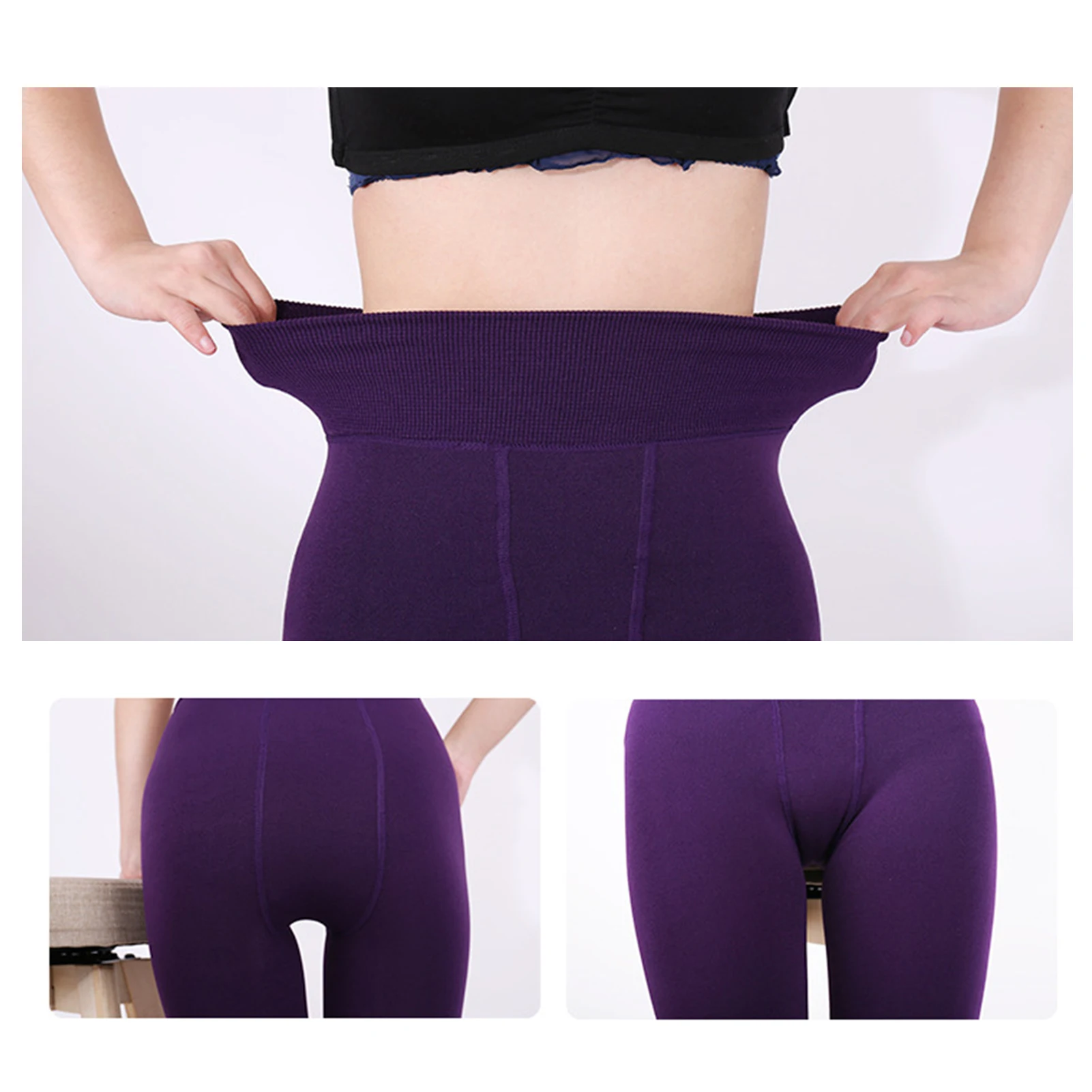 

Women Solid Color Fleece Lined Plus Size Autumn Winter Leggings Pants Trousers