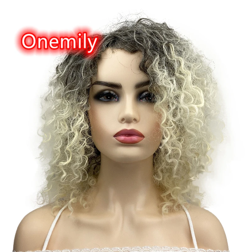 

Onemily Medium Length Kinky Curly Heat Resistant Synthetic Princess Hair Wigs for Women Girls with Bangs Party Evening Out Fun